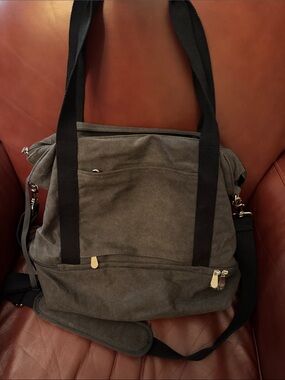 Lo & Sons Gray Canvas Duffel Tote with Black Straps